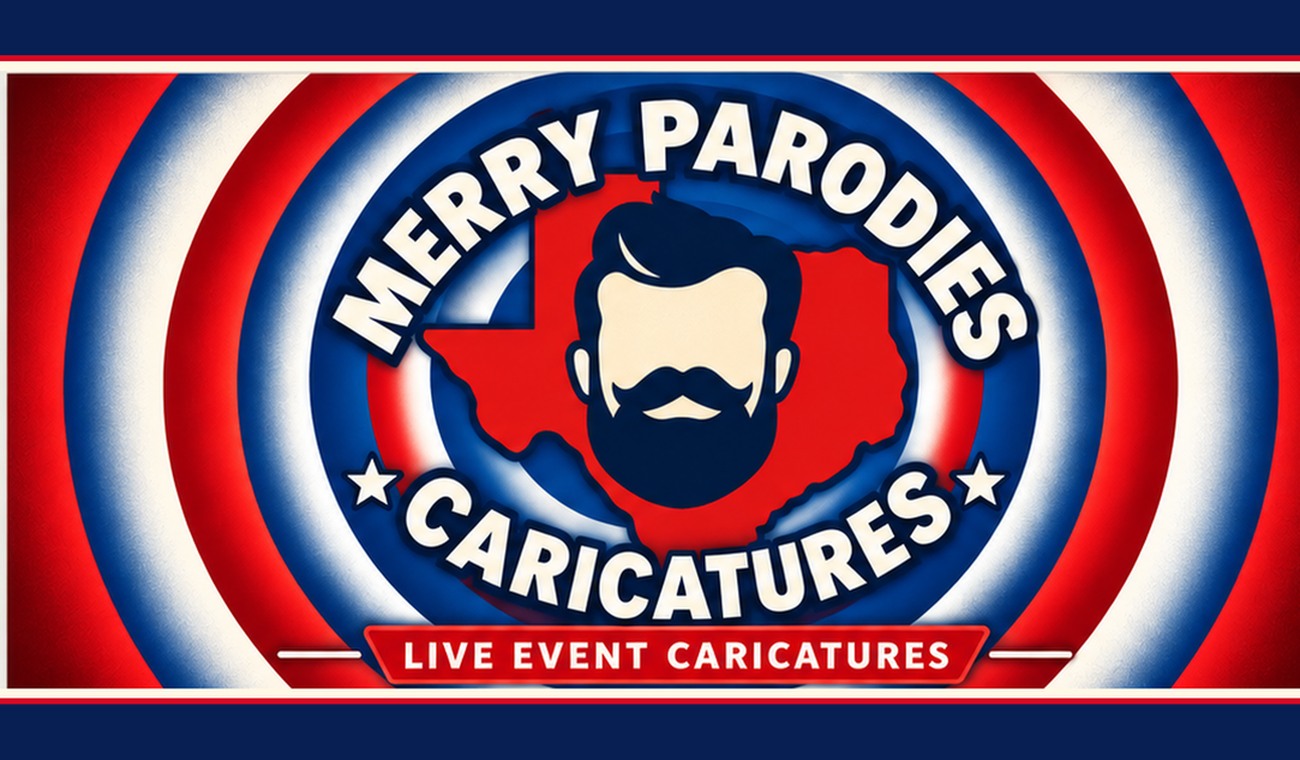 Merry Parodies red-white-blue business card branding